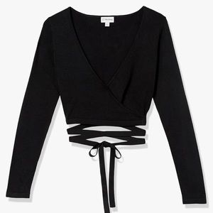 The Drop Women's Tiana Sweater Wrap Top, black, medium